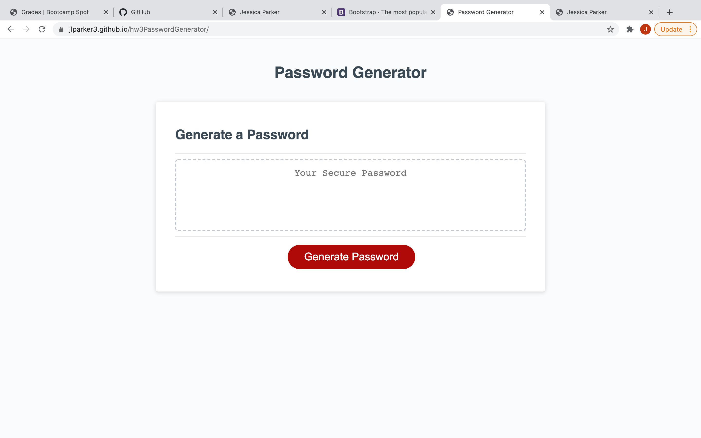 Screenshot of password generator